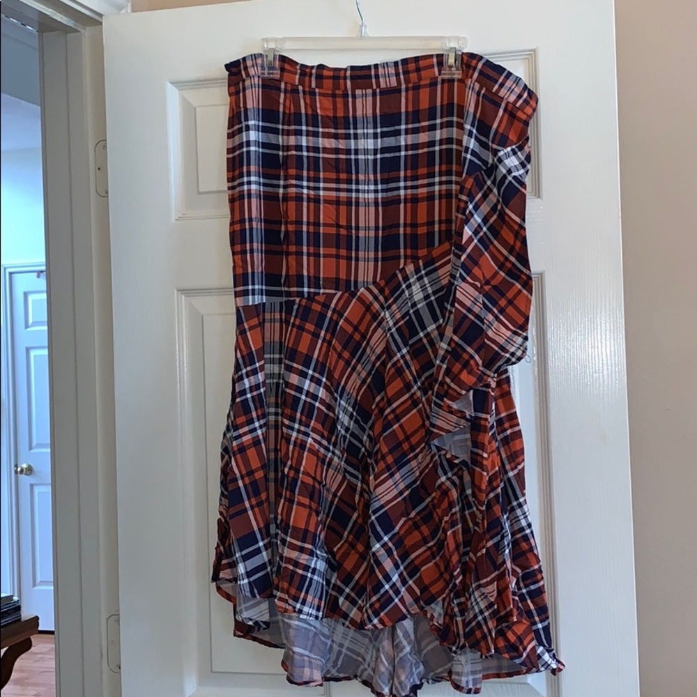 Orange and blue plaid skirt